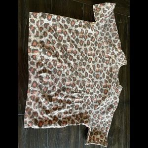 Peach and taupe leopard short sleeved sweatshirt